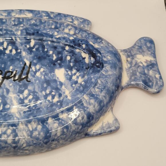 Studio Art Pottery Fish Shaped Dish Rainbow Glaze - Picture 10 of 15